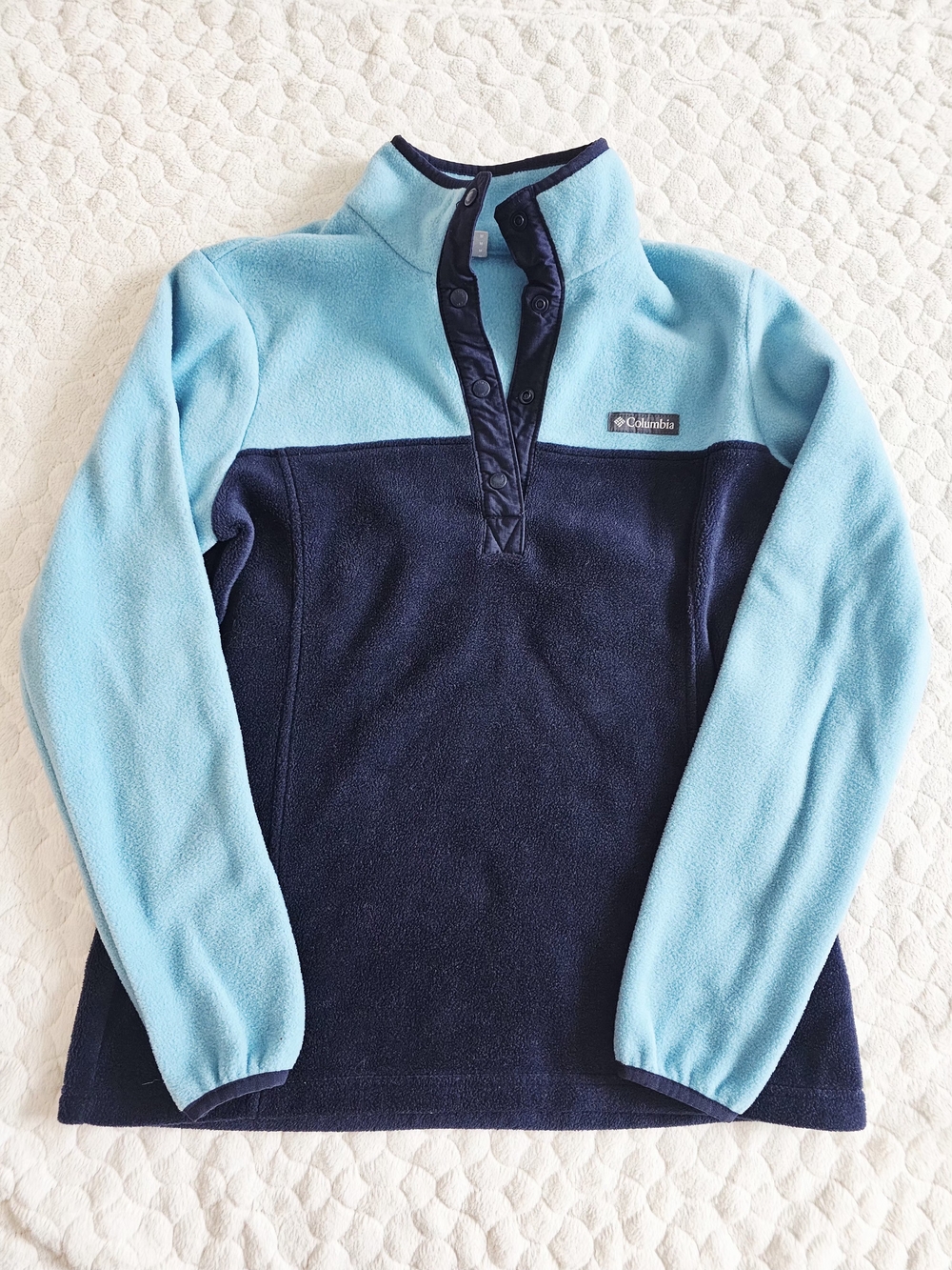 Columbia Two-Tone Fleece Pullover — Light Blue & Navy